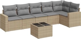 vidaXL 7 részes bézs polyrattan kerti ülőgarnitúra párnákkal