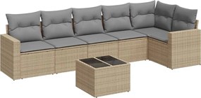 vidaXL 7 részes bézs polyrattan kerti ülőgarnitúra párnákkal