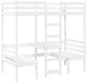 fehér fenyő galériaágy-keret asztallal és székekkel 80 x 200 cm