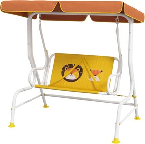 Outsunny Gyerek Kerti Hinta Oltári Pingvinnel Állítható Napernyővel 60 kg Teherbírás 110x70x110 cm Sárga | Aosom
