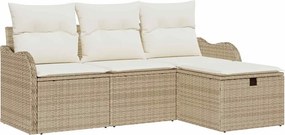 vidaXL Kerti Kanapé Szett párnával 4 pcs Beige és krém polirattan