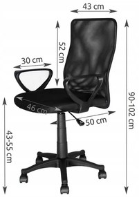 Állítható magasságú, hálós háttámlás, gurulós irodai szék, fekete