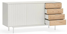 Fehér-natúr színű alacsony komód tölgyfa dekorral 159x80 cm Sierra – Teulat