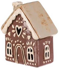 Karácsonyi dekoráció mézeskalács házikó Szív teagyertya, kerámia, lila