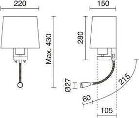 Novolux FIRENZE 507F-Y05X1B-35 Fali lámpa 2x60W, 3W/E27, LED 240LM IP20