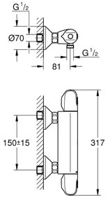 GROHE 34550000 - GROHTHERM 1000 DN 15 termosztátos zuhanycsaptelep, króm