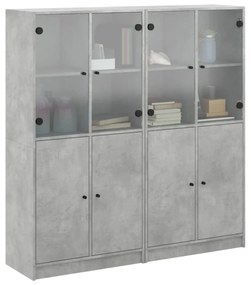 betonszürke szerelt fa könyvespolc ajtókkal 136 x 37 x 142 cm