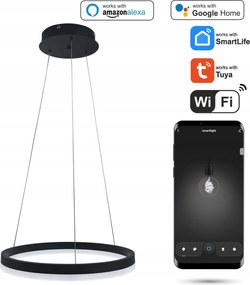 Tuya WiFi kerek lámpa 40cm Led fekete lógó gyűrű kör