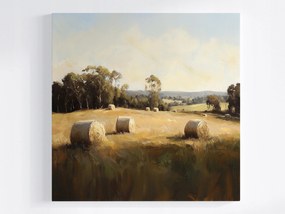 Canvas Vászonkép Tájkép Lengyelország Falu Aratás Mező Széna Nyár 40x40