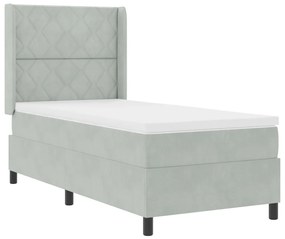 Box Spring Ágy Matraccal és LED Fény Világosszürke 90x190 cm Bársony