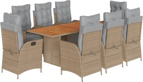 vidaXL 9 részes vegyes bézs polyrattan kerti étkezőgarnitúra párnákkal