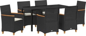 vidaXL Kert étkező szett 7 pcs Fekete polirattan