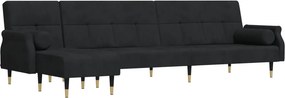 vidaXL fekete L-alakú bársony kanapéágy 271x140x70 cm