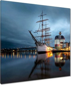 Vászonkép 90x90 Vitorláshajó a kikötőben éjszaka