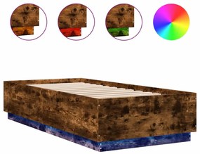 füstös tölgy színű szerelt fa ágykeret LED-del 90 x 200 cm