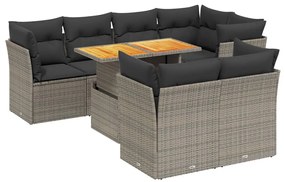8 részes szürke polyrattan kerti ülőgarnitúra párnákkal