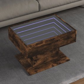 Füstös tölgy szerelt fa dohányzóasztal LED-del 70 x 50 x 45 cm