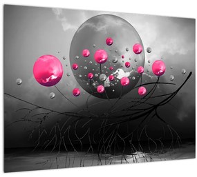 Rózsaszín absztrakt gömbök képe (üvegen) (70x50 cm)