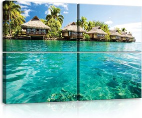 Vászonkép 120x80 Trópusi bungaló paradicsom türkiz pálmafák relaxáció egzotikus
