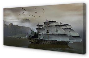 Canvas képek Hajó tenger hegyek 120x60 cm