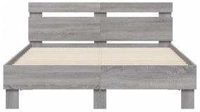 szürke sonoma színű ágykeret fejtámlával és LED-del 120x200 cm