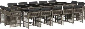 vidaXL 15 részes szürke polyrattan kerti étkezőgarnitúra párnákkal