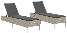 2 db világosszürke polyrattan napozóágy párnával