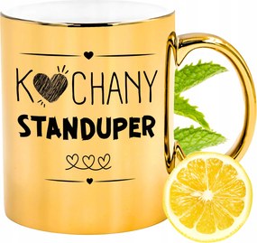 Prémium Arany Fényes Bögre Standuper Ajándék Nyomtatott Fotóval