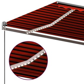 narancssárga-barna szélérzékelős és LED-es napellenző 450x350cm