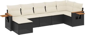 vidaXL 7 részes fekete polyrattan kerti ülőgarnitúra párnával