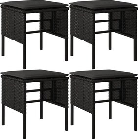 vidaXL 4 db fekete polyrattan kerti lábzsámoly párnákkal