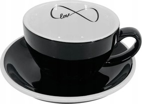Latte csésze tányérral Roma Love, 250 ml, fekete