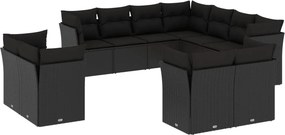 vidaXL 11 részes fekete polyrattan kerti ülőgarnitúra párnákkal