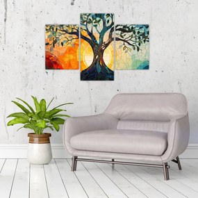 Kép – Mozaik – nap és fa I. (90x60 cm)