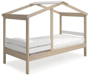 Fehér-natúr színű házikó alakú gyerekágy borovi fenyő dekorral 90x190 cm Angel – Marckeric