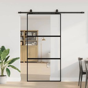 fekete edzett üveg tolóajtó fémszerelék szettel 102,5x205 cm