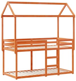 viaszbarna tömör fenyőfa ágy emelettel és tetővel 75 x 190 cm