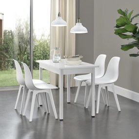 [en.casa] Étkezőgarnitúra étkezőasztal 120cm x 60cm x 75cm székekkel étkező szett konyhai asztal 4 műanyag székkel 83x54x48 cm fehér