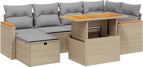 vidaXL 7 részes bézs polyrattan kerti ülőgarnitúra párnákkal