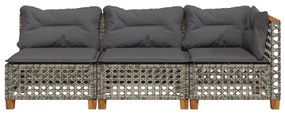 3 személyes szürke polyrattan kerti kanapé párnával
