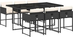 vidaXL 7 részes fekete polyrattan kerti étkezőgarnitúra párnával