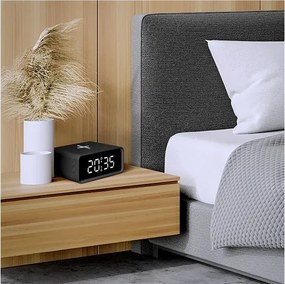 Solight CA07B - Digitális óra Qi vezeték nélküli töltővel 230V/CR2032, fekete