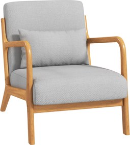 HOMCOM Tömbtömör Fa Lounge Szék - Mély Ülés - Karfák - Világosszürke Bársonyos Kárpitozás | Aosom