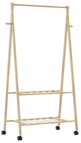 bambusz ruhaállvány polcokkal és kerekekkel 96x45,5x155,5 cm
