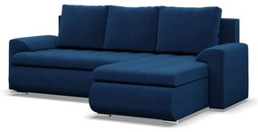 Tokio sarokkanapé, 2 ágyneműtartóval, bársony, jobboldali, kék