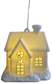 Fehér világító karácsonyfadísz házikó 8cm