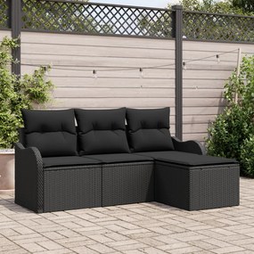 4 darabos kert kanapészett párnákkal fekete poli rattan, 2 személyes kert kanapé párnákkal fekete poli rattan