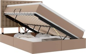 vidaXL Ágy tárolóval és LED lámpával matracmal Kávé 140 x 190 cm Műbőr