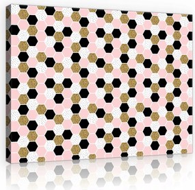 Vászonkép 80x60 Geometrikus hatszög minta rózsaszín fehér fekete arany