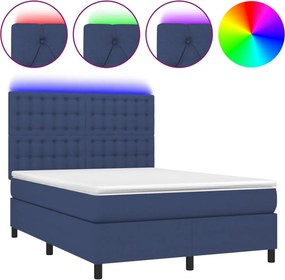 vidaXL kék szövet rugós és LED-es ágy matraccal 140x190 cm